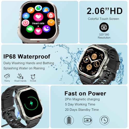 Smart Watch for Men Women GPS, Military 2.06" Fitness Tracker with Bluetooth Calling, Smartwatch Heart Rate Sleep SpO2 Ste...