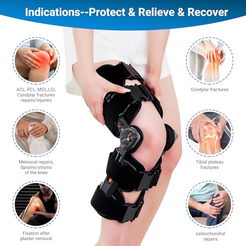 FocuBoody Hinged ROM Knee Brace,Unloader Knee Brace,Knee Immobilizer Brace,ACL, MCL and PCL Injury, Adjustable Orthopedic ...