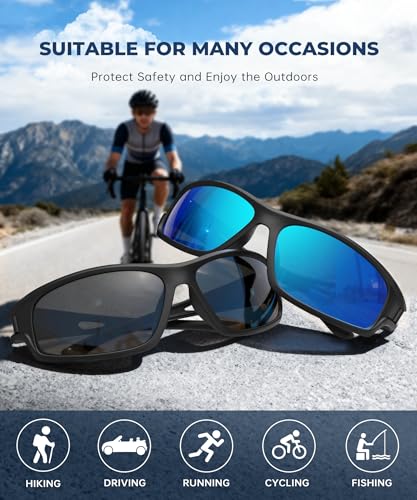 QALLY Polarized-Sunglasses-Men Sports Mens-Sunglasses: Sun-Glasses with UV Protection for Fishing Driving Running Cycling