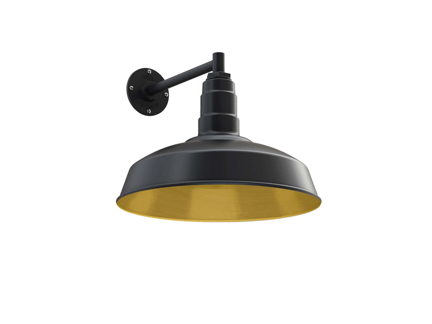 Steel Lighting Co. Gardena Barn Light - Outdoor Wall Mounted, 16 Dome, 11 Straight Arm, Matte Black/Brass Interior, Made In America