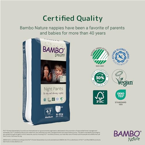 Bambo Nature Premium Dreamy Night Pants, Pull Up Pants, Eco-Labeled Night Time Diapers, Secure, Comfortable, Skin Friendly...