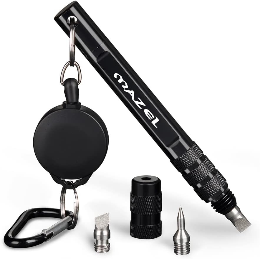 MAZEL Golf Wedge Groove Sharpener Tool | Golf Club Sharpener - Aluminum Alloy Shaft Golf Club Groove Cleaner and Sharpener with 3 Replaceable Heads,Fit for U & V-Grooves Re-Grooving Tool