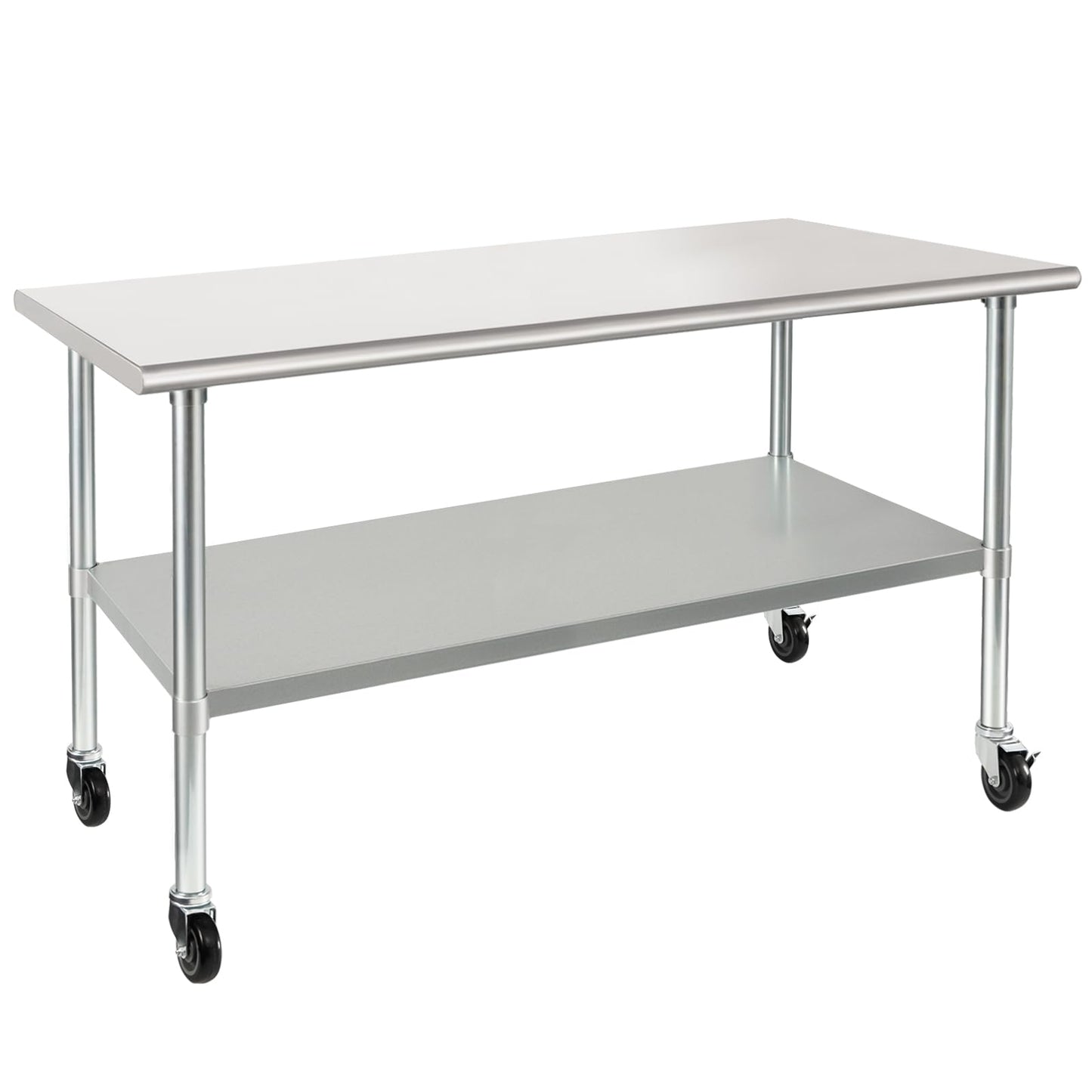 HARDURA Stainless Steel Table with Wheels 30 x 72 Inches Casters NSF Heavy Duty Commercial Prep Table with Undershelf and Galvanized Legs for Food Prep