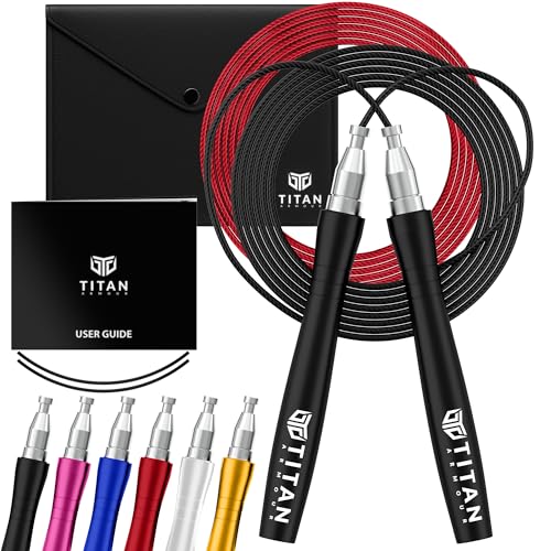 Titan Armour® Speed Rope - Professional Self-Locking & Adjustable, Adult Speed Jump Rope | 2 x Steel Ropes, Cable Protecto...