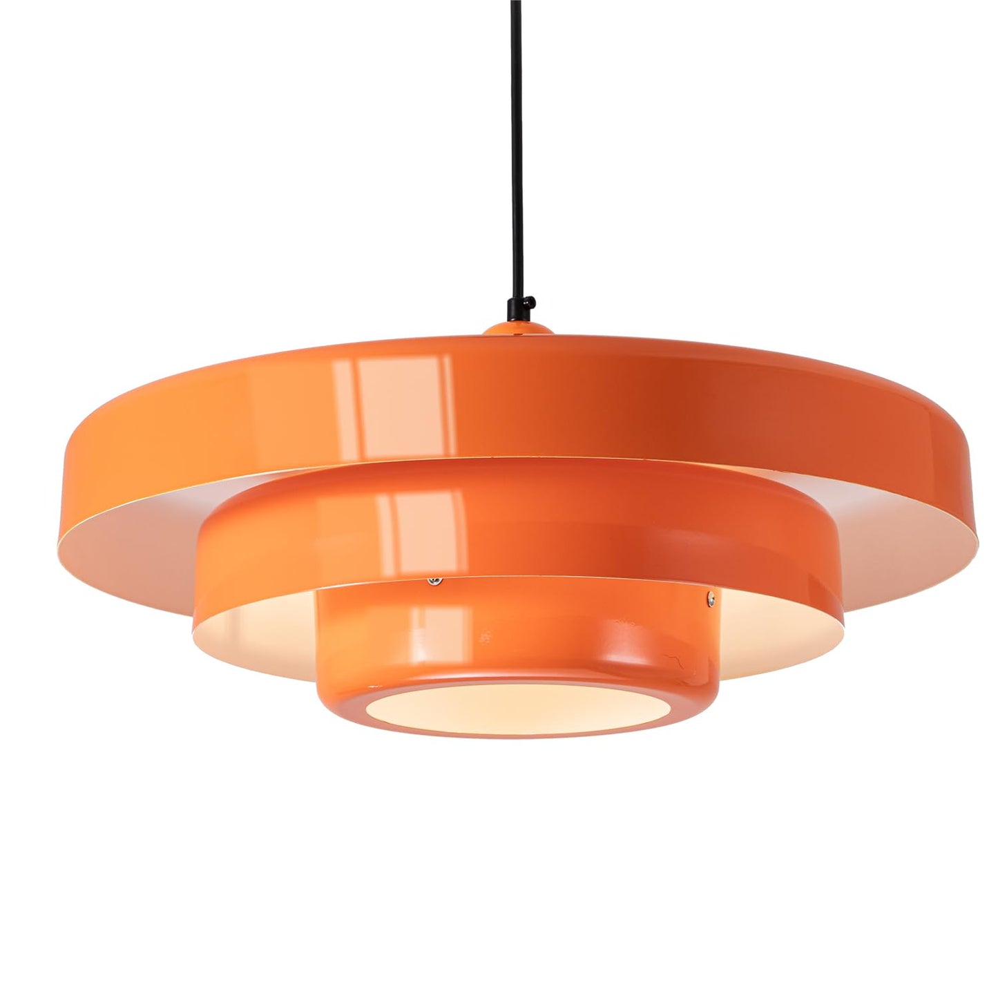 FCTWAKS Modern Large Pendant Light Fixture, 17.7 inch Vintage Orange Ceiling Hanging Lamp with 3-Layer Metal Shade, Height Adjus