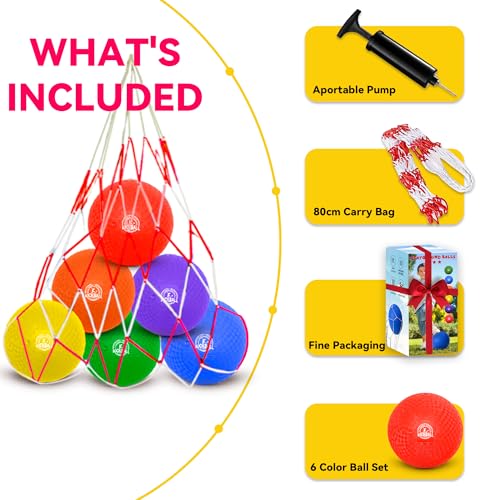 8.5 Inch Kickball Set, Dodgeballs 6 Pack,12 Pack,Playground Balls for Kids&Adults, Bouncy Balls Includes Pump and Storage ...