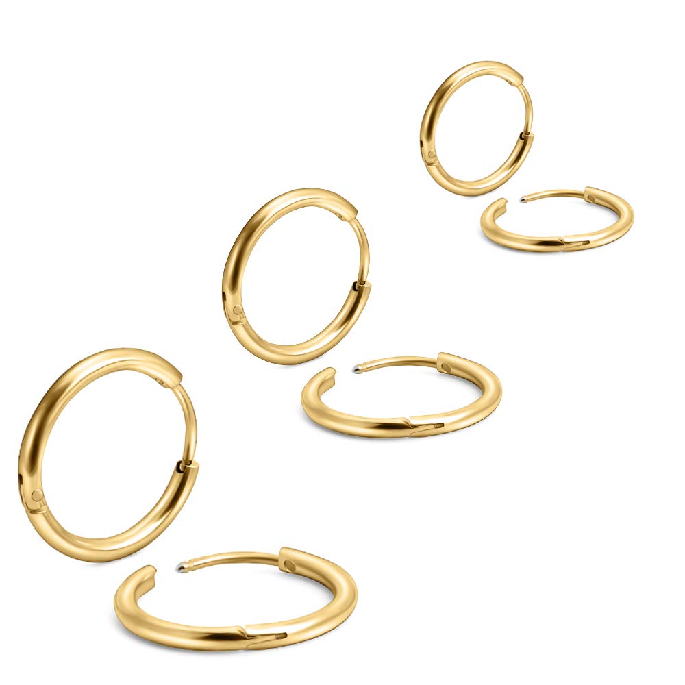 6Pcs 316L Surgical Stainless Steel Small Gold Huggie Hoop Earrings 6mm 8mm 10mm Hypoallergenic Earrings Hoop Cartilage Helix Lob