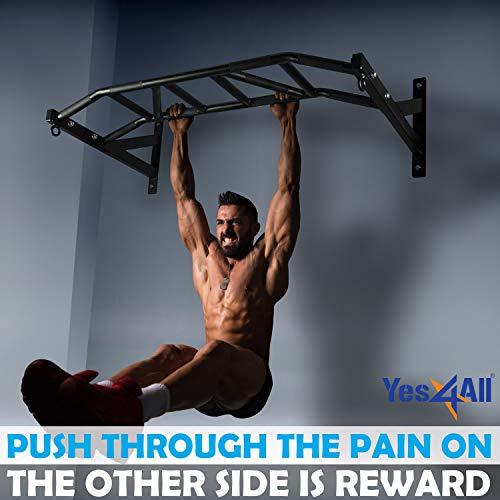 Yes4All Heavy Duty Wall Mounted Pull Up Bar – Multi-Grip Pull Up Bar Ceiling Mount / Ceiling Mount Pullup bar / Chin Up Ba...