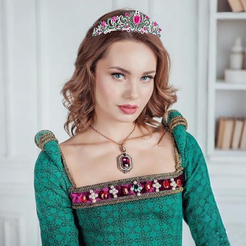 KICOSY Pink and Green Tiara Crown for Women Girls - Sparkling Rhinestone Crown Headband for Birthday Party, Halloween, Pro...