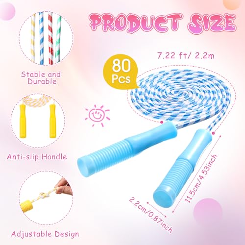 Aoriher 80 Pcs Jump Rope Bulk 7.22 ft Adjustable Stripe Skipping Rope Outdoor Exercise Fitness Equipment for Playground Ac...