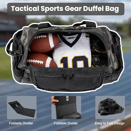 Hannibal Tactical 35L Large Duffle Bag, 3-in-1 Tactical Backpack MOLLE Pack for Sports/Gym/Outdoor, Black Camo