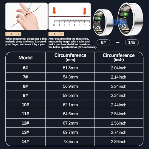 Ring Health Tracker for Women Men, Fit Ring with Heart Rate, Blood Oxygen, Sleep Monitor, Calories, Step Counter, IP68 Wat...