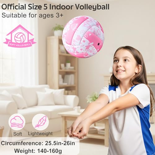 Lemmeko Soft Indoor Volleyball, Cushioned Cover Training Ball for Kids & Youth, Silent Indoor Volleyball with Pump for Hom...