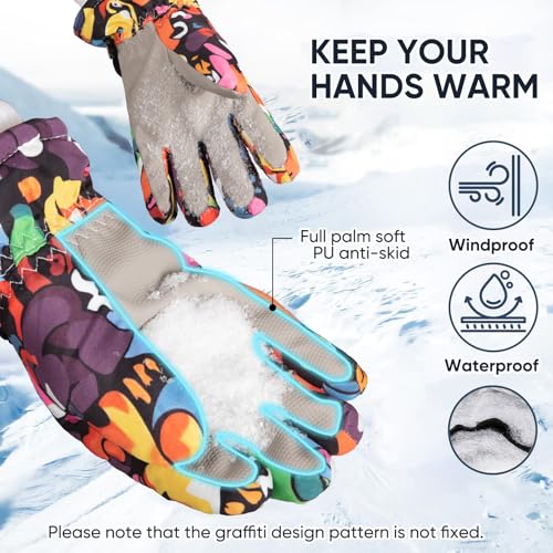 OMECHY Kids Ski Snow Gloves Waterproof Winter Cold Weather Windproof Warm Snowboard Sport Mittens for Boys Girls