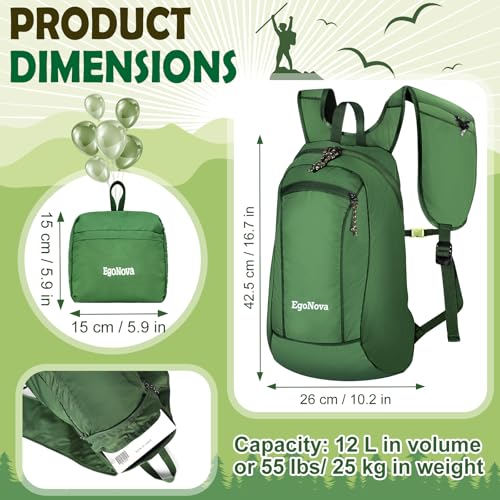 EgoNova 12L Ultralight & Thin Packable Daypack, Small Foldable Hiking Backpack Travel Bag, Water Resistant Day Pack for Me...