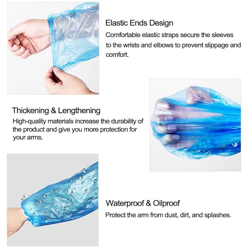 FIPASEN Disposable Oversleeves Covers, 200PCS Plastic Arm Sleeves Covers for Painting Repairing Cleaning Tattooing - White