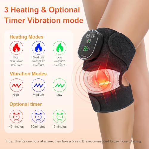 Cordless Heated Knee Massager, FSA Eligible 3-in-1 Electric Massager with Heating Pad for Elbow Shoulder Pain Relief Wrap ...