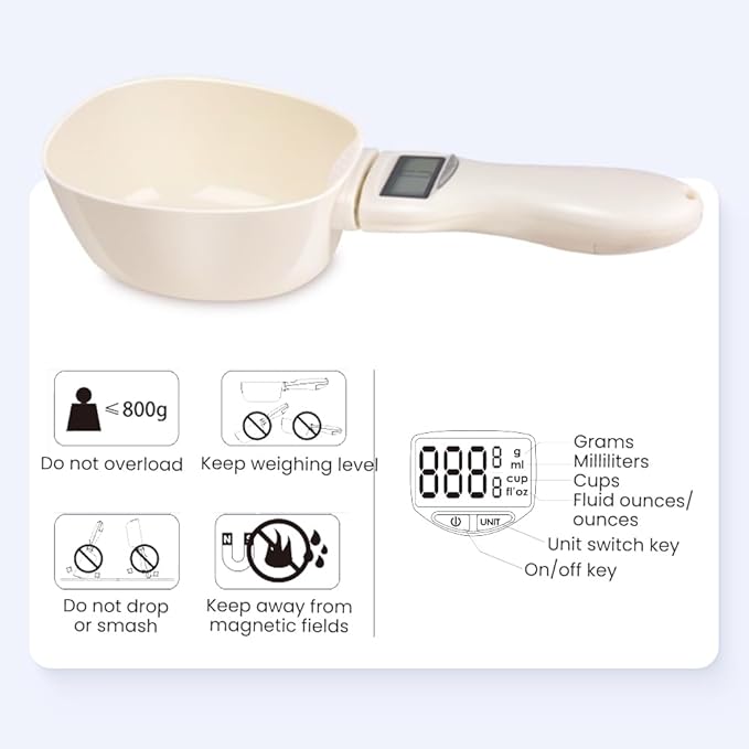 Digital Measuring Spoon, Food Digital Measuring Scoop Scale 800g / 0.1g High Precision with LCD Screen,Household Weighing Scoop for Kitchen and Dog Cat Food (Spoon/1pcs)