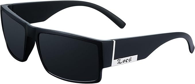 Locs Mens Flat Top Gangster Sunglasses Black Silver Frame 91026 (Matte Black)