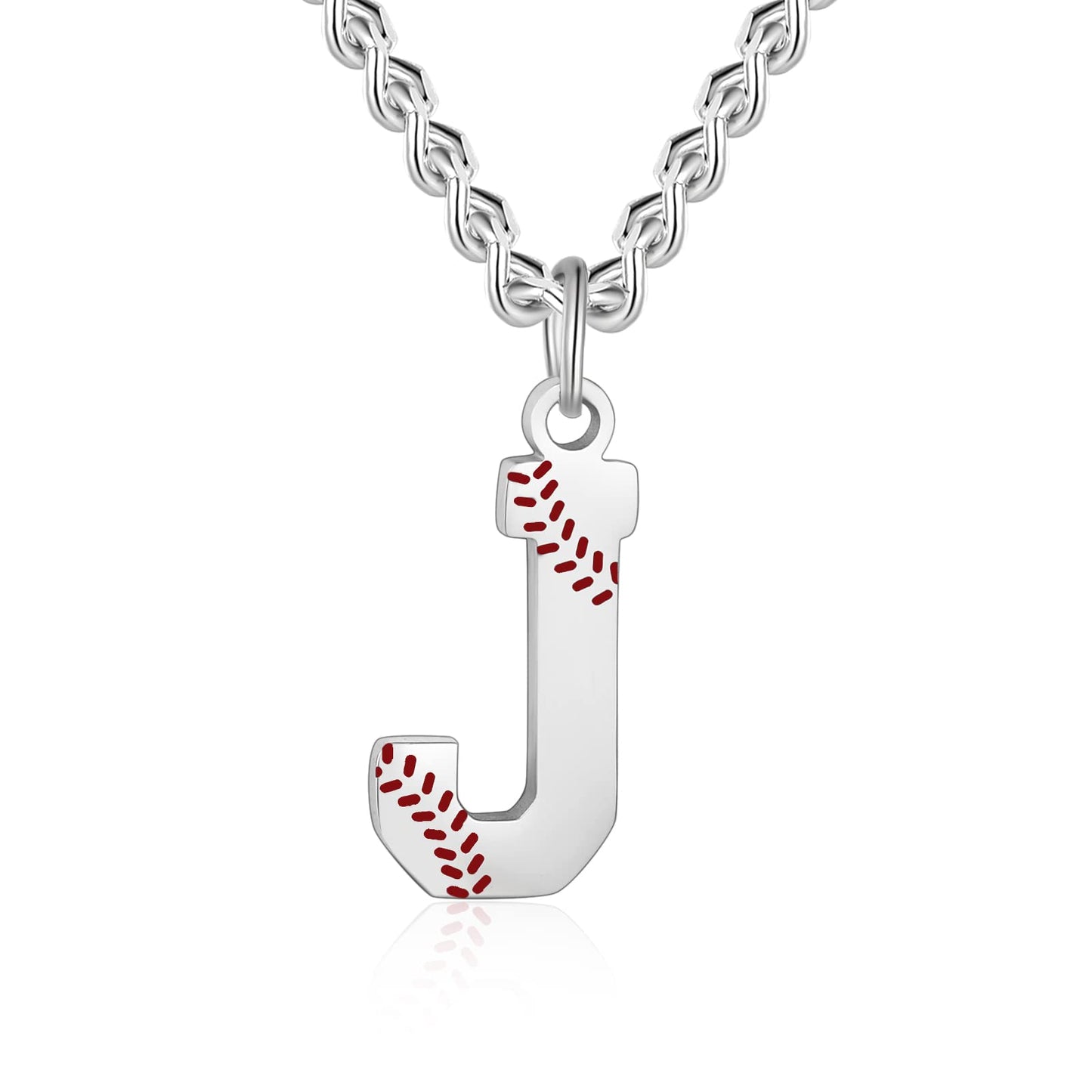 AIAINAGI Baseball Initial A-Z Letter Necklace for Men Baseball Charm Pendant Stainless Steel Silver Chain 22inch Personalized Ba
