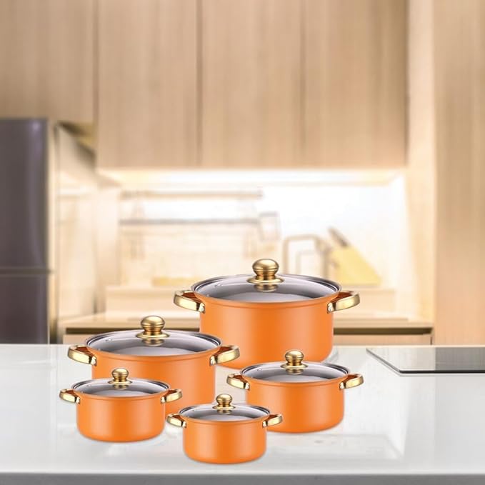 10PCS Stainless Steel Cookware Sets Nonstick Cookware Pot Dishwasher Safe Pots with Glass Lids for Soup, Pasta, Stew, Rice, Healthy Everyday Use for Gas Electric Halogen Ceramic Induction Hobs 07
