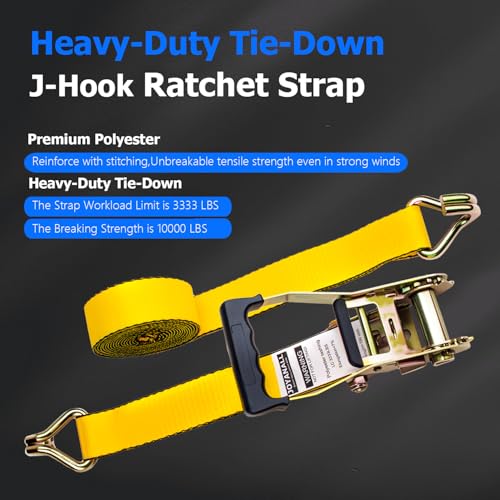 2 Inch Ratchet Straps Heavy Duty，20ft Tie Down Straps Ratchet with Double J Hook, 10000lbs Break Strength, Cargo Ratchet S...