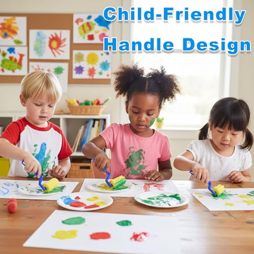 40 Pieces 3 Inch Foam Paint Rollers, Small Sponge Paint Roller with Plastic Handle, Reusable Painting Sponge Roller for To...