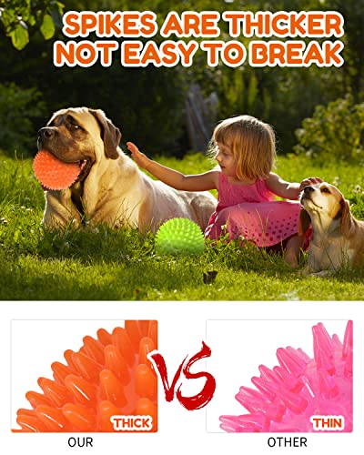 Pweituoet 4.5” Heavy Duty Squeaky Dog Balls for Medium Large Dogs, Dog Toys for Aggressive Chewers, Spike Ball Toys for Cl...
