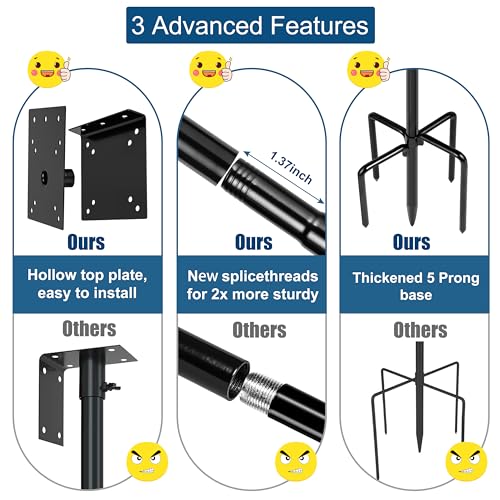 Ottsuls Bird Feeder Pole, 109 Inch Heavy Duty Bird House Pole Kit for Outdoors, with 5-Prong Base Feeding Station for Wild...