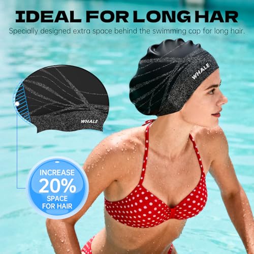 WHALE Extra Large Swim Cap Designed for Men and Women with Thick, Long Hair, Hair Extensions Or Afro-Textured Hair Long-Ha...