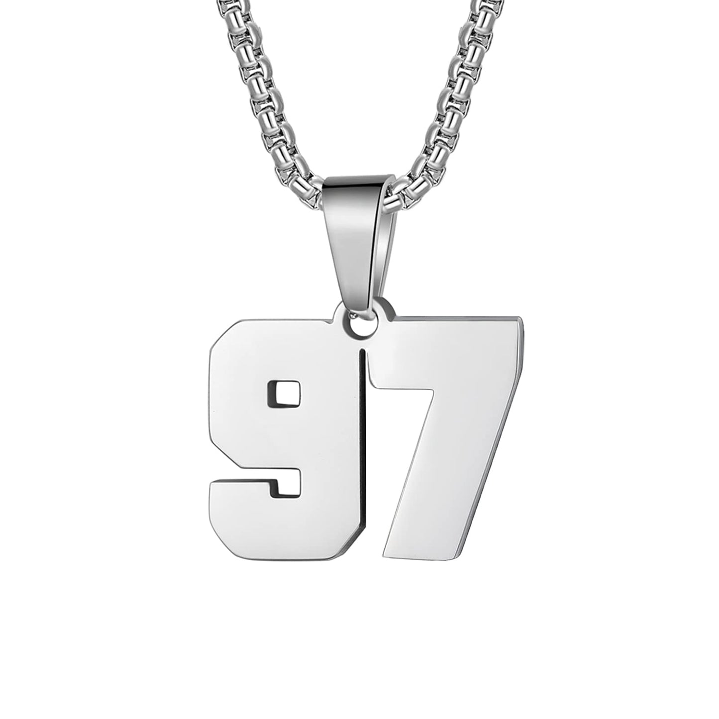 Number Necklaces Personalized Silver Initial Number Pendant Stainless Steel Chain 22+2inch Movement Necklaces for Men Women (97)
