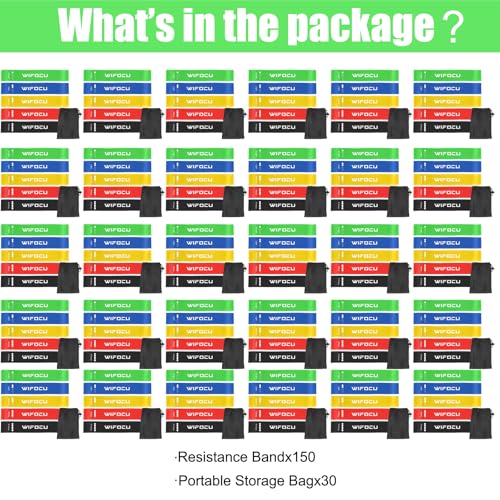 150 Pcs Bulk Fitness Resistance Bands Set for Gym Members Sports Class Students Gift, 5 Pieces Each with Storage & Carry B...