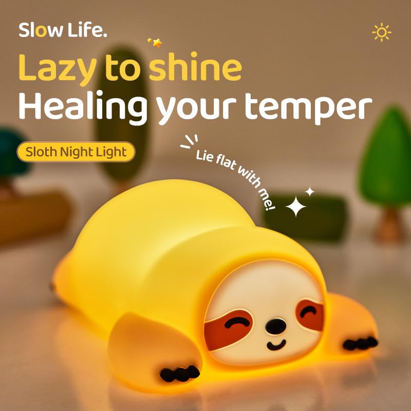 Atsui Sloth Night Light  Led Squishy Novelty Animal Lamp  Food Grade Silicone  3 Level Dimmable  Breastfeeding Nursery Nightlight For Room Decor  Funny Gifts Stuff For Boys Girls Baby Children