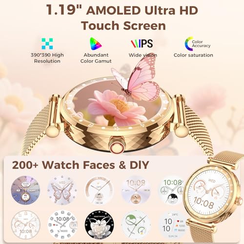 Smart Watch for Women, AMOLED HD Display Fitness Tracker Bluetooth Make/Answer Call, 1.19" Watches with 110+ Sports Modes/...
