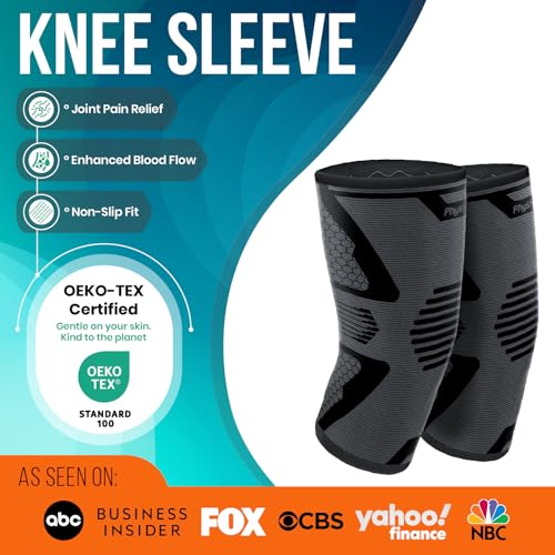 Knee Brace for Pain Relief - 2 Pack Knee Sleeves for Men and Women - Support for Weightlifting, Gym, Workout, Volleyball -...