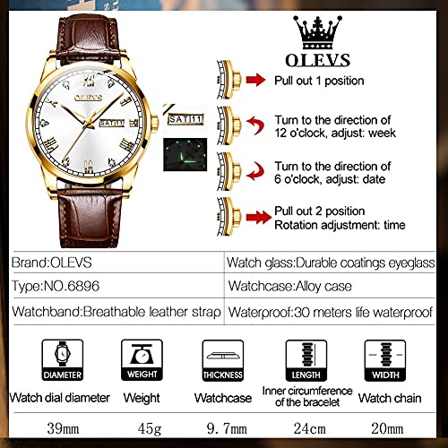 OLEVS Amazon Watches,Brown Leather Watch for Men,Men Day Date Watch,Men's Luminous Watch,Dress Watch for Men,Rose Gold Wat...