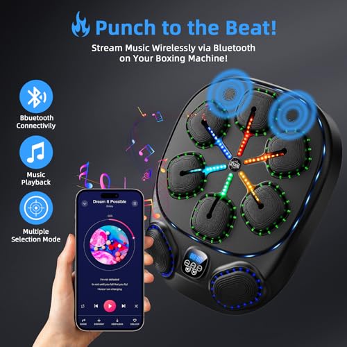 Music Boxing Machine with LED Lights & Bluetooth Speaker – Interactive Punching Bag for Fitness, Rhythm Training & Stress ...