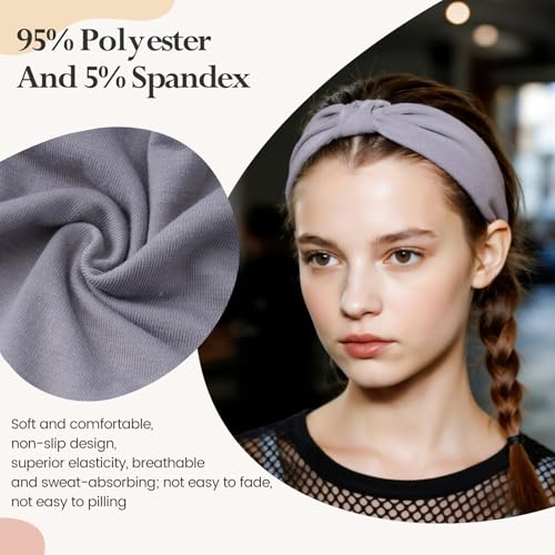 HSEM Headbands for Women, Wide Elastic Head Bands, Non-Slip Thick Hair Bands, Sports Stretchy Sweat Bands, Large Knotted S...