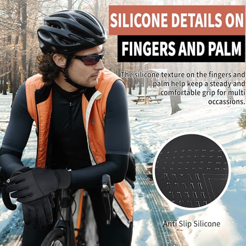 HOPSOOKEN Winter Gloves for Men Women Touch Screen Waterproof Fleece Warm Windproof Thermal Gloves for Running Cycling Dri...