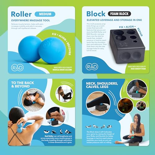 RAD Yoga Bundle for Myofascial Release, Muscle Recovery, & Relaxation – Includes Multi-Use Yoga Block, Neuro Ball Foot Rol...