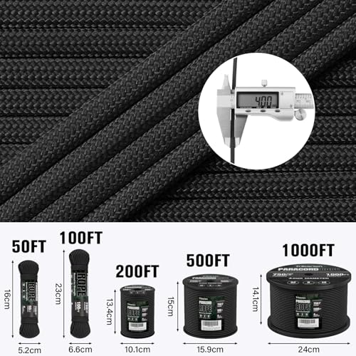TRIBERION Paracord Rope 750 lb - 1000ft / 500ft / 200ft / 100ft 5/32" Parachute Cord 4MM 12-Strand para Cord - Heavy Duty ...