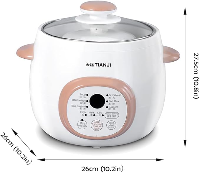 Electric Stew Pot, Ceramic Soup Porridge Cooker, Slow Cookers with Lid, 1L, White