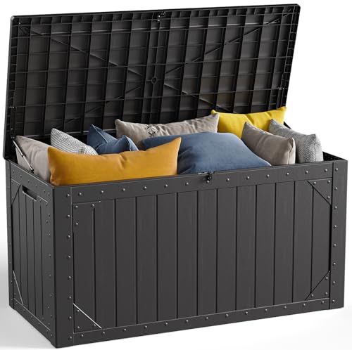 MAKE CHANGES 100 Gallon Outdoor Storage Box, Waterproof Resin Deck Box Organizer for Patio Cushion Storage, Lockable Outsi...