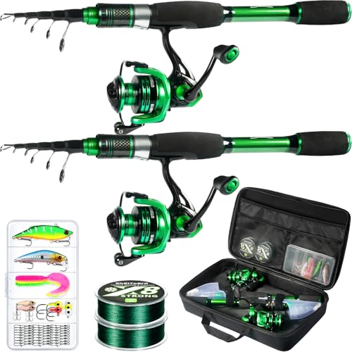 Ghosthorn Fishing Rod and Reel Combo Graphite Telescoping Fishing Pole Portable Travel Kit with Carrier Bag for Freshwater...