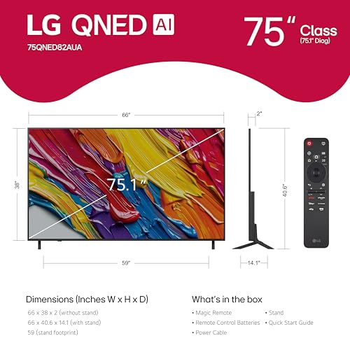 LG 75-Inch Class QNED AI 4K QNED82A Series Smart TV w/AI Sound, HDR10, 4K Super Upscaling, Filmmaker Mode, Wow Orchestra, ...