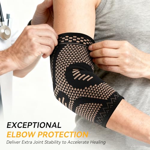 INDEEMAX Copper Elbow Compression Sleeve, 2 Pack Elbow Brace for Tendonitis and Tennis Elbow for Women & Men, Elbow Sleeve...