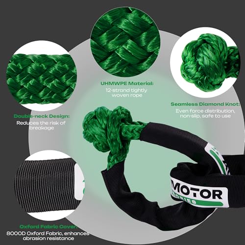 Kinetic Recovery Rope 1in x 20ft, Kinetic Rope Recovery Kit 48,600lbs Break Strength, with 2 Soft Shackles, 35% Elasticit...