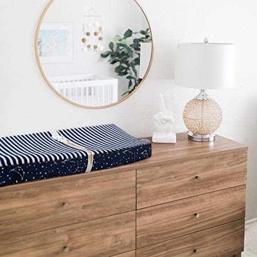 Changing Pad Cover 2 Pack, Comfort Fleece Changing Table Cover Boys Girls, Ultra Soft Breathable 32"/34''x16 Changing Pad Sheets - Blue Stars & Grey Stripe