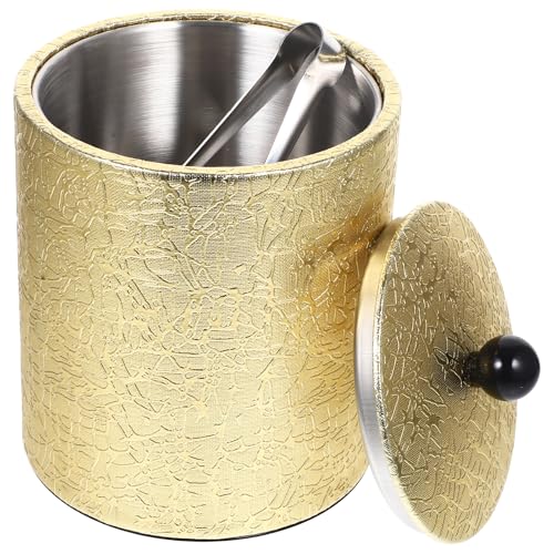 Operitacx Gold Ice Bucket Stainless Steel Ice Bucket with Lid and Tongs 7.3 Inch Wine Cooler for Bar Party Beverage Chilling