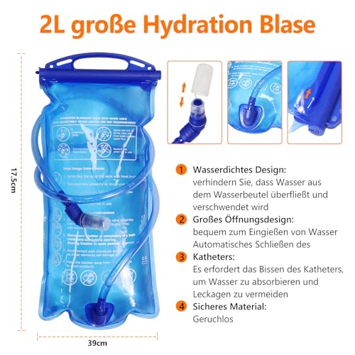 Lightweight Hydration Backpack with 2L Hydration Bladder & Compass & Whistle, Touch Phone Pocket, Breathable Reflective Hy...